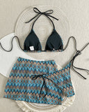 Mayra | Women’s Print Triangle Bikini Set with Ruched Cover-Up Skirt