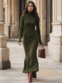 Melina | Women's Turtleneck Long Sleeve Asymmetric Hem Side Slit Maxi Dress