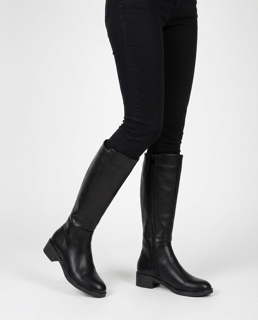 Melisande | Women's Round Toe Side Zip Low Block Heel Knee High Riding Boots