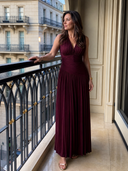 Merryn | Women's Pleated Sleeveless Ruched Burgundy Maxi Evening Dress