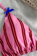 Mia | Women’s Striped Bow Detail Triangle Tie-Side Bikini Set