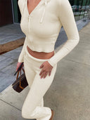 Milan | Women's Zip Hoodie Wide Leg Ribbed Knit Two Piece Set