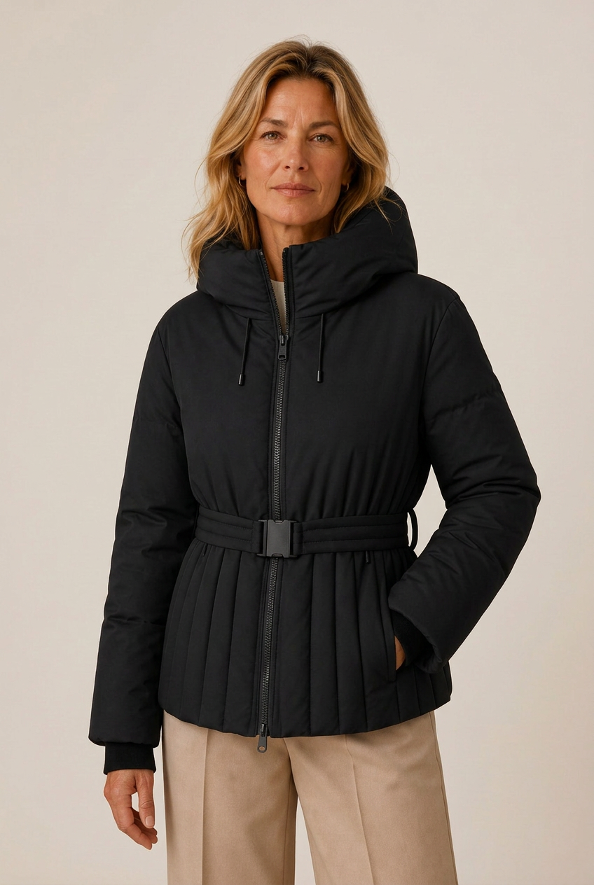 Minerva | Women's Hooded Belted Zip Front Quilted Puffer Jacket