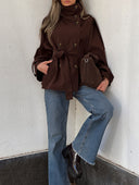 Miranda | Women's Trench Coat Double Breasted Belted High Neck Jacket