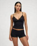 Mirella | Women's V Neck Lace Trim Spaghetti Strap Pajama Set with Scalloped Shorts