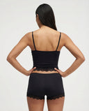 Mirella | Women's V Neck Lace Trim Spaghetti Strap Pajama Set with Scalloped Shorts
