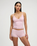 Mirella | Women's V Neck Lace Trim Spaghetti Strap Pajama Set with Scalloped Shorts