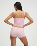 Mirella | Women's V Neck Lace Trim Spaghetti Strap Pajama Set with Scalloped Shorts