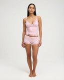 Mirella | Women's V Neck Lace Trim Spaghetti Strap Pajama Set with Scalloped Shorts