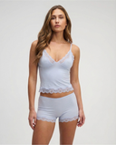 Mirella | Women's V Neck Lace Trim Spaghetti Strap Pajama Set with Scalloped Shorts