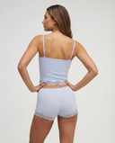 Mirella | Women's V Neck Lace Trim Spaghetti Strap Pajama Set with Scalloped Shorts