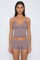 Mirella | Women's V Neck Lace Trim Spaghetti Strap Pajama Set with Scalloped Shorts