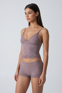 Mirella | Women's V Neck Lace Trim Spaghetti Strap Pajama Set with Scalloped Shorts