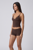 Mirella | Women's V Neck Lace Trim Spaghetti Strap Pajama Set with Scalloped Shorts