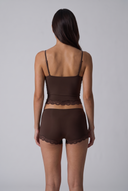 Mirella | Women's V Neck Lace Trim Spaghetti Strap Pajama Set with Scalloped Shorts