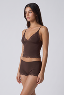 Mirella | Women's V Neck Lace Trim Spaghetti Strap Pajama Set with Scalloped Shorts
