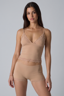 Mirella | Women's V Neck Lace Trim Spaghetti Strap Pajama Set with Scalloped Shorts