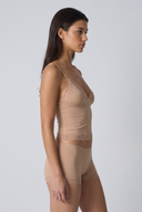 Mirella | Women's V Neck Lace Trim Spaghetti Strap Pajama Set with Scalloped Shorts