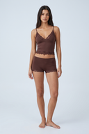 Mirella | Women's V Neck Lace Trim Spaghetti Strap Pajama Set with Scalloped Shorts