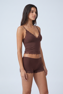 Mirella | Women's V Neck Lace Trim Spaghetti Strap Pajama Set with Scalloped Shorts