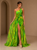 Mitchell | Women’s Abstract Print One-Shoulder Maxi Wedding Guest Dress