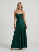 Nadine | Women's Cowl Neck Spaghetti Strap Satin Maxi Dress