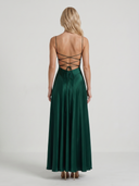 Nadine | Women's Cowl Neck Spaghetti Strap Satin Maxi Dress