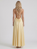 Nadine | Women's Cowl Neck Spaghetti Strap Satin Maxi Dress