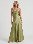 Nadine | Women's Cowl Neck Spaghetti Strap Satin Maxi Dress