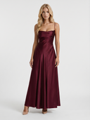 Nadine | Women's Cowl Neck Spaghetti Strap Satin Maxi Dress