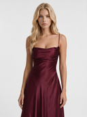 Nadine | Women's Cowl Neck Spaghetti Strap Satin Maxi Dress