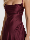 Nadine | Women's Cowl Neck Spaghetti Strap Satin Maxi Dress