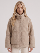 Natasha | Women's High Collar Zip Front Long Sleeve Patch Pockets Teddy Jacket