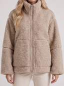 Natasha | Women's High Collar Zip Front Long Sleeve Patch Pockets Teddy Jacket