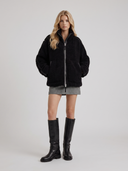 Natasha | Women's High Collar Zip Front Long Sleeve Patch Pockets Teddy Jacket