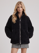 Natasha | Women's High Collar Zip Front Long Sleeve Patch Pockets Teddy Jacket
