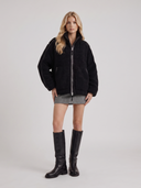 Natasha | Women's High Collar Zip Front Long Sleeve Patch Pockets Teddy Jacket