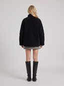 Natasha | Women's High Collar Zip Front Long Sleeve Patch Pockets Teddy Jacket