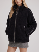 Natasha | Women's High Collar Zip Front Long Sleeve Patch Pockets Teddy Jacket
