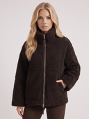 Natasha | Women's High Collar Zip Front Long Sleeve Patch Pockets Teddy Jacket