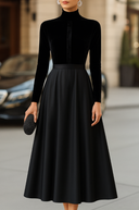 Navy | Women's High Neck Long Sleeve Formal Midi Dress