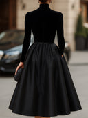 Navy | Women's High Neck Long Sleeve Formal Midi Dress
