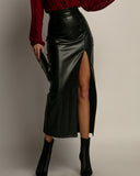 Nerissa | Women's High Waist Side Slit Glossy Maxi Skirt