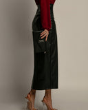 Nerissa | Women's High Waist Side Slit Glossy Maxi Skirt