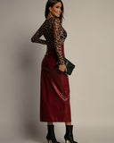 Nerissa | Women's High Waist Side Slit Glossy Maxi Skirt