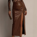 Nerissa | Women's High Waist Side Slit Glossy Maxi Skirt