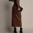 Nerissa | Women's High Waist Side Slit Glossy Maxi Skirt