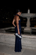 Nevaeh | Women's High Neck Halter Sleeveless Floor Length Sequin Maxi Dress