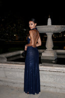 Nevaeh | Women's High Neck Halter Sleeveless Floor Length Sequin Maxi Dress