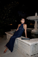 Nevaeh | Women's High Neck Halter Sleeveless Floor Length Sequin Maxi Dress